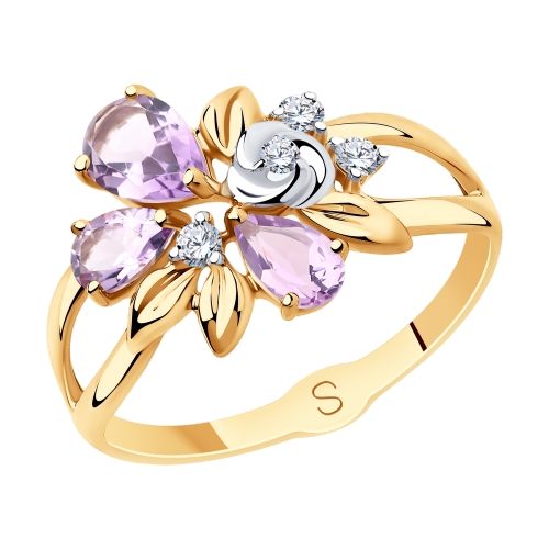 Inel din aur roșu cu pietre Cubic Zirconia Incolor, Ametist