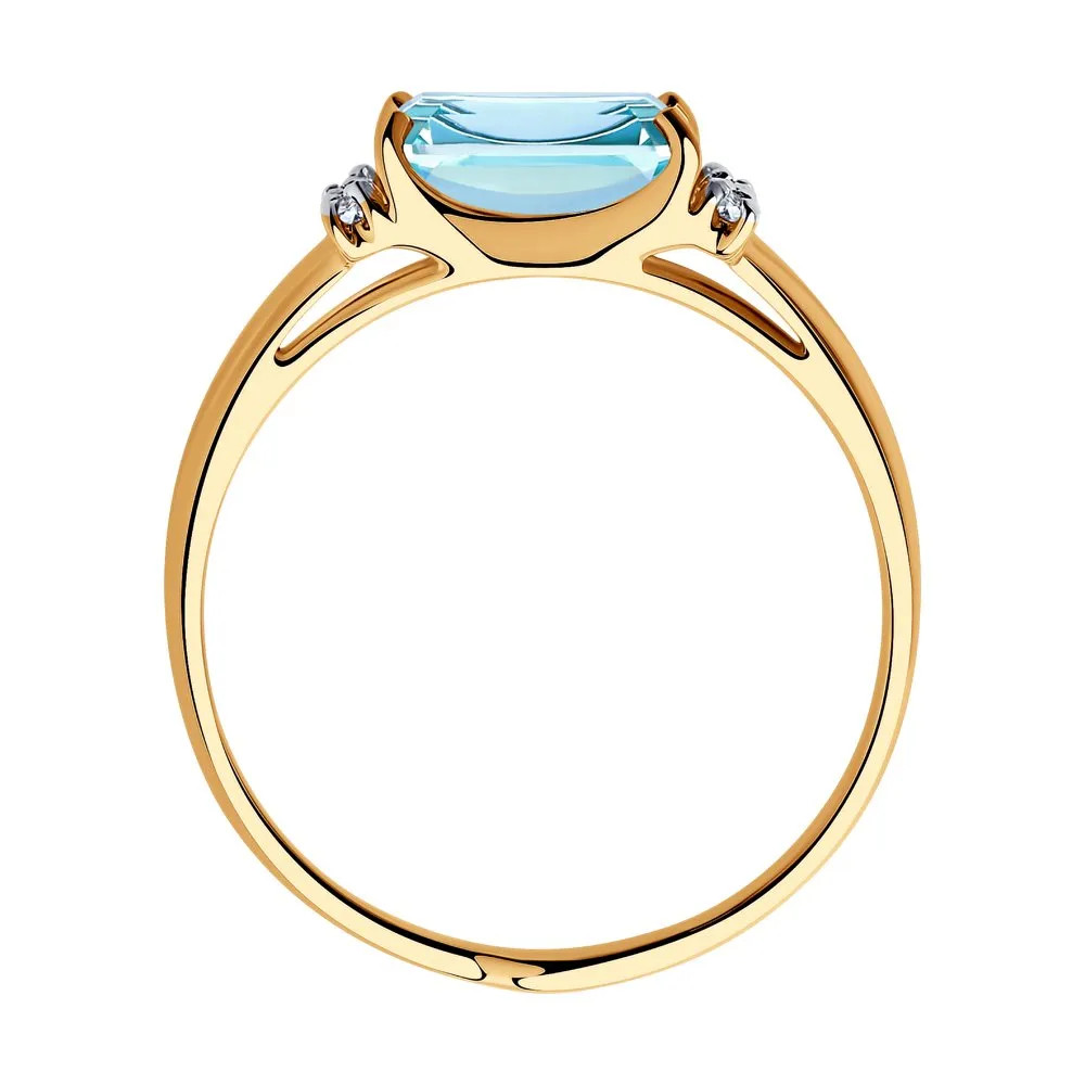 Inel din aur roșu cu Cubic Zirconia Incolor, Topaz albastru