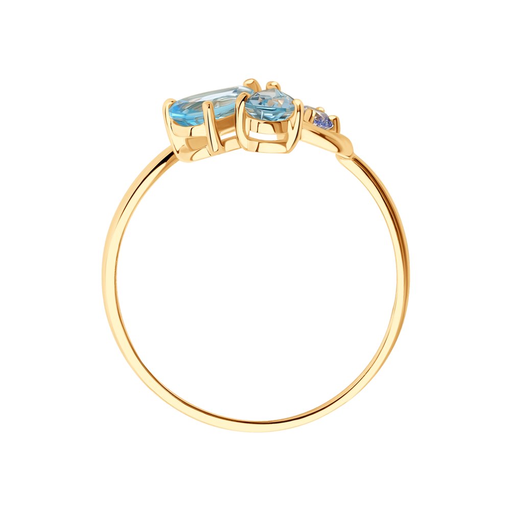 Inel din aur roșu cu pietre Cubic Zirconia Albastru, Topaz albastru