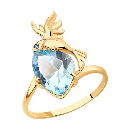 Inel din aur roșu cu Cubic Zirconia Albastru, Topaz albastru