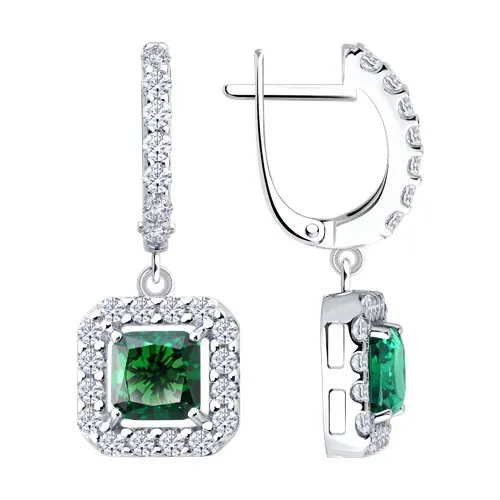 Cercei Suspendați din argint cu Cubic Zirconia Incolor, Cubic Zirconia Verde