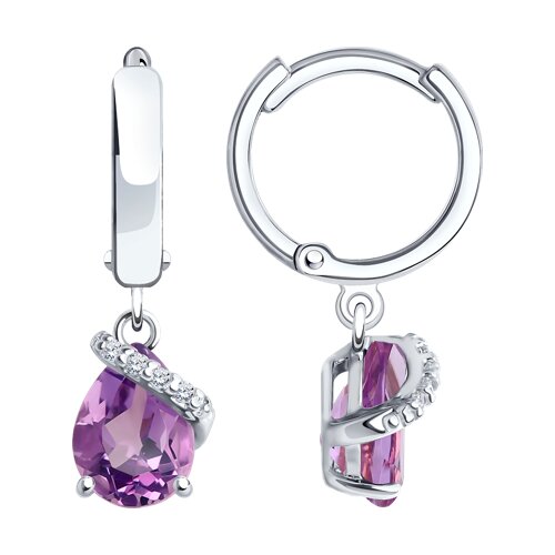 Cercei Creole din argint  cu pietre Cubic Zirconia Incolor, Ametist