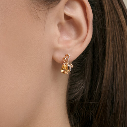 Серьги из красного золота с камнями Фианит, Цитрин