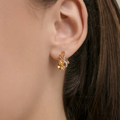 Cercei din aur roșu cu Cubic Zirconia Incolor, Citrin