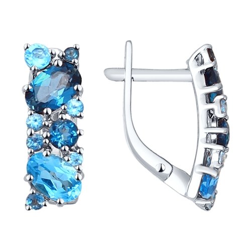 Cercei din aur roșu cu pietre Cubic Zirconia Albastru Safir, Topaz Swiss și Topaz London