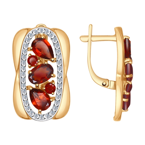 Cercei din aur roșu cu pietre Cubic Zirconia Incolor, Granat