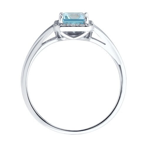 Кольцо из белого золота с камнями Бриллиант, Топаз голубой