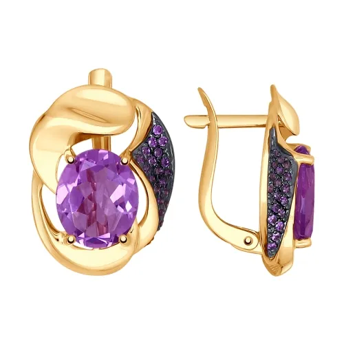 Cercei din aur roșu cu Cubic Zirconia Liliachiu, Ametist