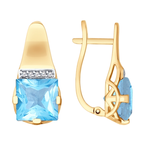 Cercei din aur roșu cu pietre Cubic Zirconia Incolor, Topaz Swiss