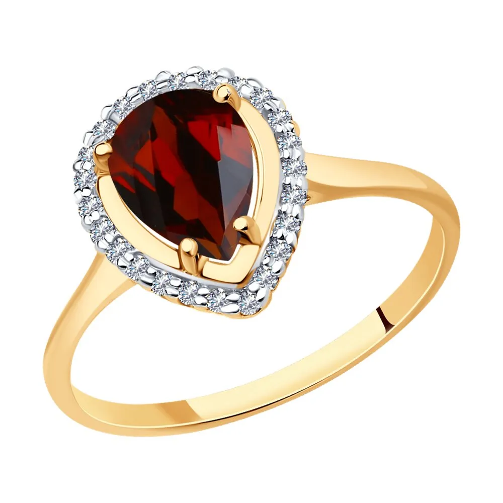 Inel din aur roșu cu Cubic Zirconia Incolor, Granat