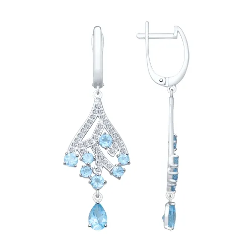 Cercei Suspendați din aur alb cu Cubic Zirconia Incolor, Topaz Swiss