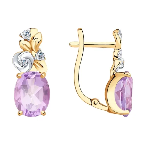 Cercei din aur roșu cu Cubic Zirconia Incolor, Ametist