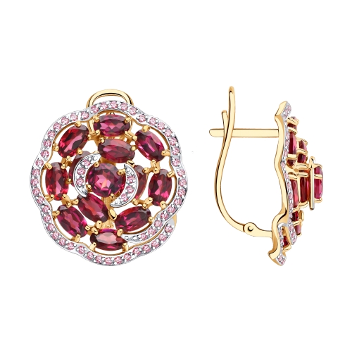 Cercei din aur roșu cu pietre Cubic zirconia Roz, Rodolit