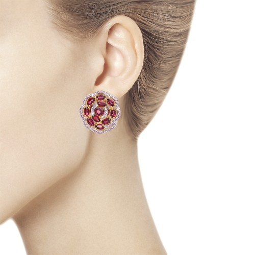 Cercei din aur roșu cu pietre Cubic zirconia Roz, Rodolit