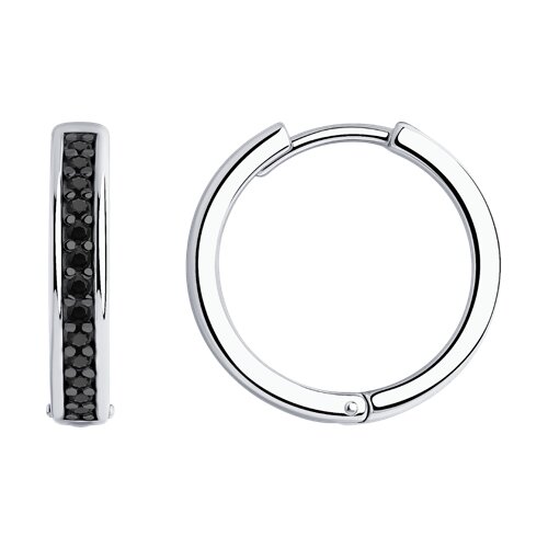 Cercei Creole din argint  cu pietre Cubic Zirconia Negru