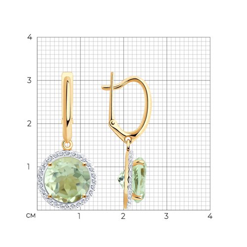 Cercei Suspendați din aur roșu cu pietre Cubic Zirconia Incolor, Ametist verde