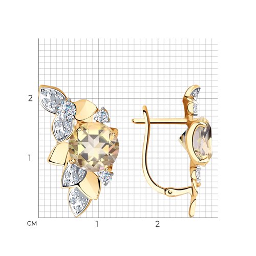 Серьги из красного золота с камнями Swarovski, Топаз Swarovski