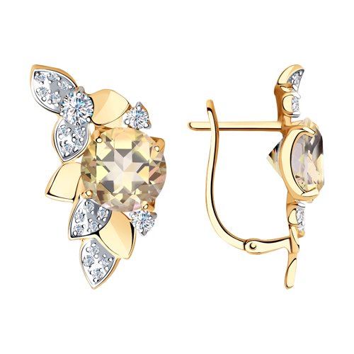 Серьги из красного золота с камнями Swarovski, Топаз Swarovski