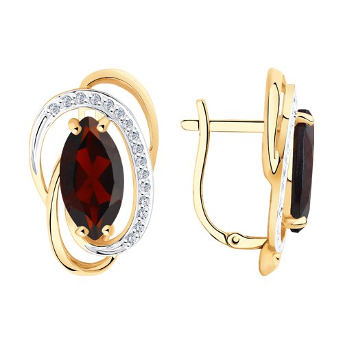Cercei din aur roșu cu pietre Cubic Zirconia Incolor, Granat