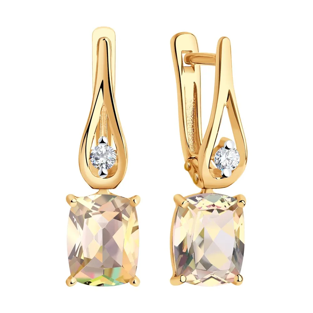 Cercei Suspendați din aur roșu cu Swarovski, Topaz roz