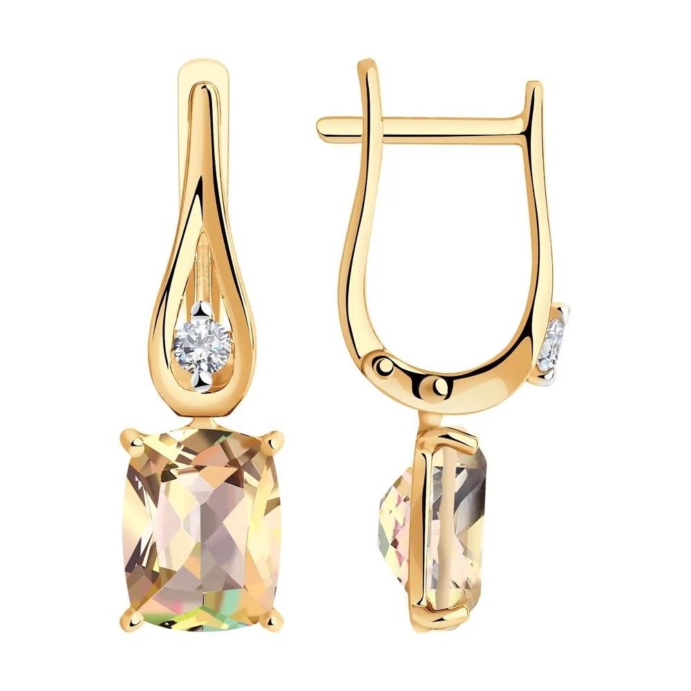 Cercei Suspendați din aur roșu cu Swarovski, Topaz roz