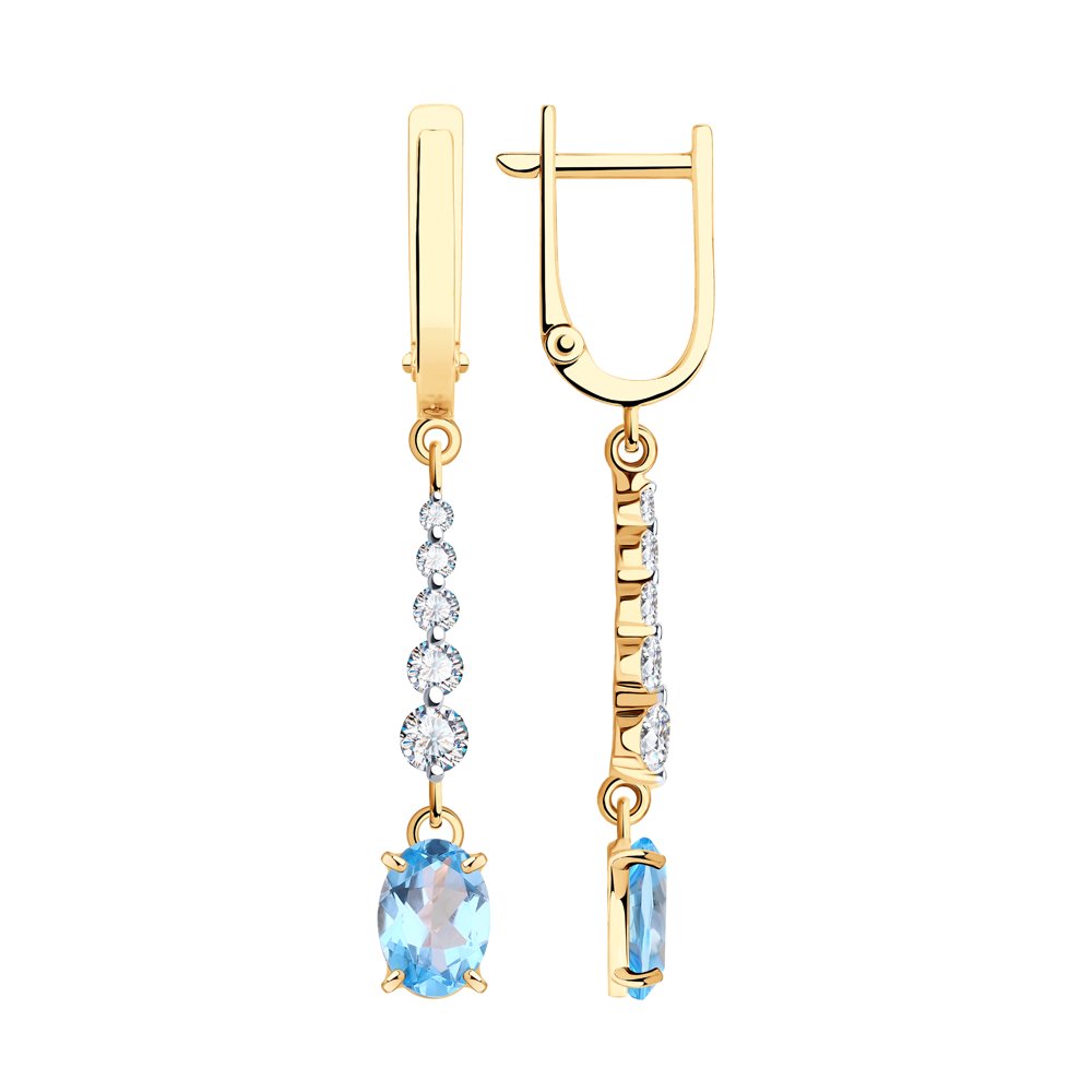 Cercei Suspendați din aur roșu cu pietre Cubic Zirconia Incolor, Topaz Swiss