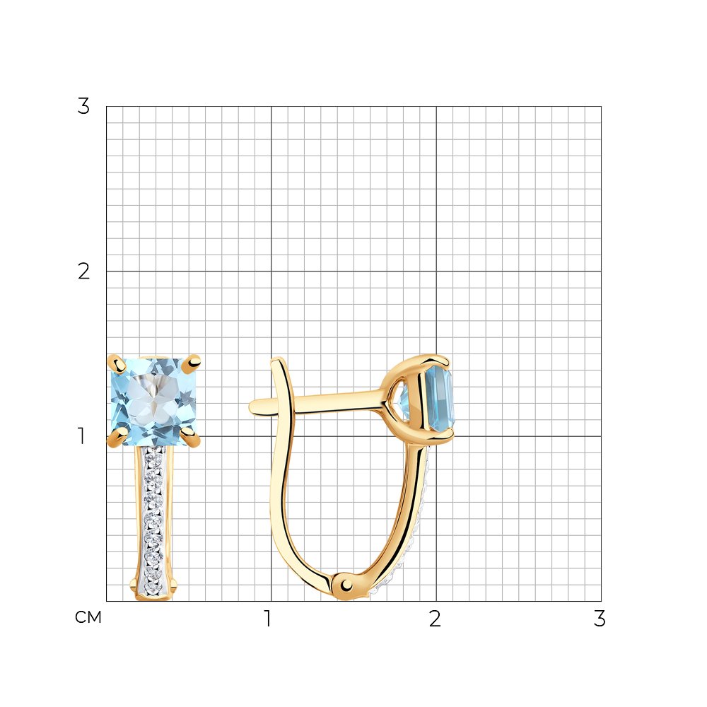 Cercei din aur roșu cu pietre Cubic Zirconia Incolor, Topaz albastru
