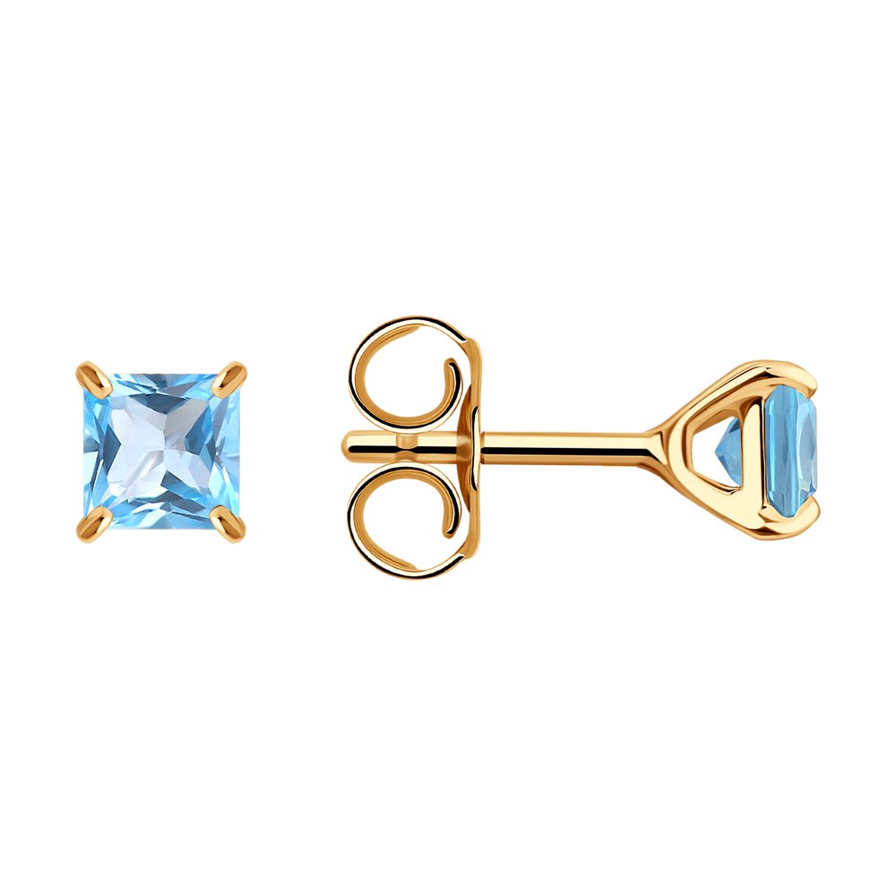 Cercei Pusete din aur roșu cu pietre Topaz albastru