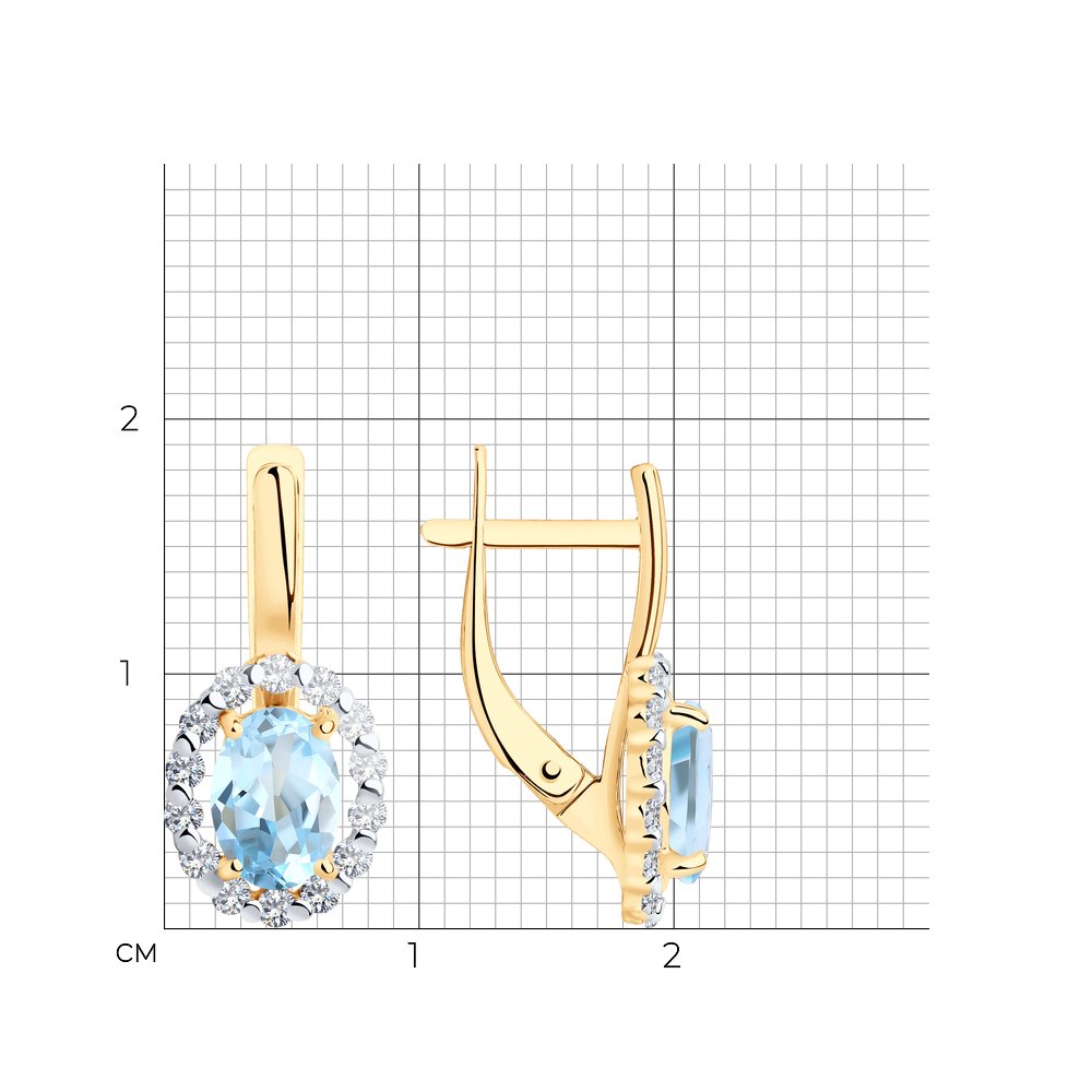 Cercei din aur roșu cu pietre Cubic Zirconia Incolor, Topaz albastru