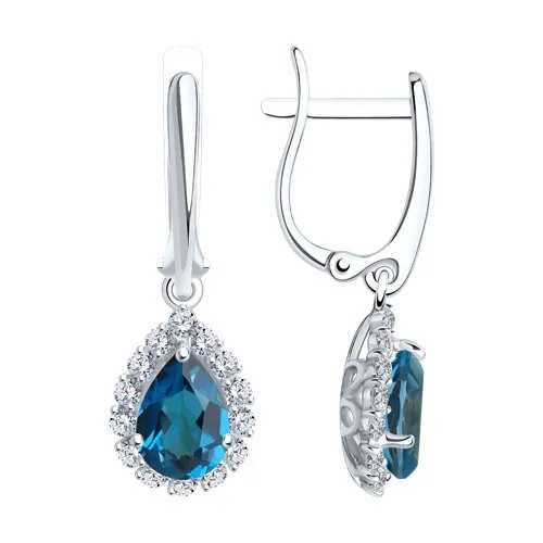 Cercei Suspendați din aur alb cu Cubic Zirconia Incolor, Topaz London