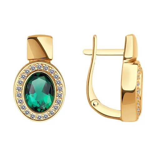 Cercei din aur roșu cu Cubic Zirconia Incolor, Smarald Hidrotermal