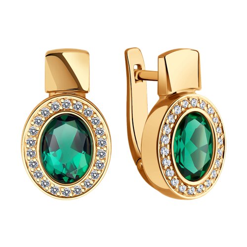 Cercei din aur roșu cu pietre Cubic Zirconia Incolor, Smarald Hidrotermal