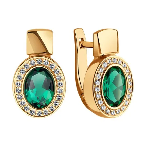 Cercei din aur roșu cu Cubic Zirconia Incolor, Smarald Hidrotermal