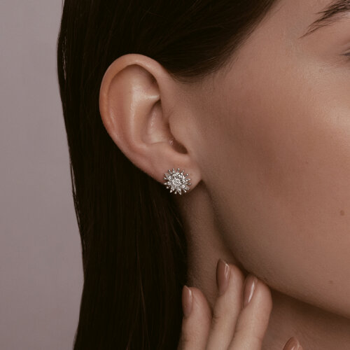 Серьги Пусеты из серебра с камнями Фианит