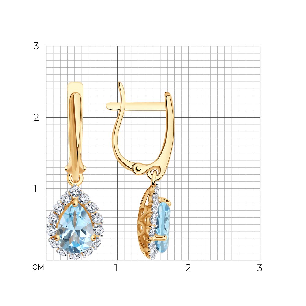 Cercei Suspendați din aur roșu cu pietre Cubic Zirconia Incolor, Topaz albastru