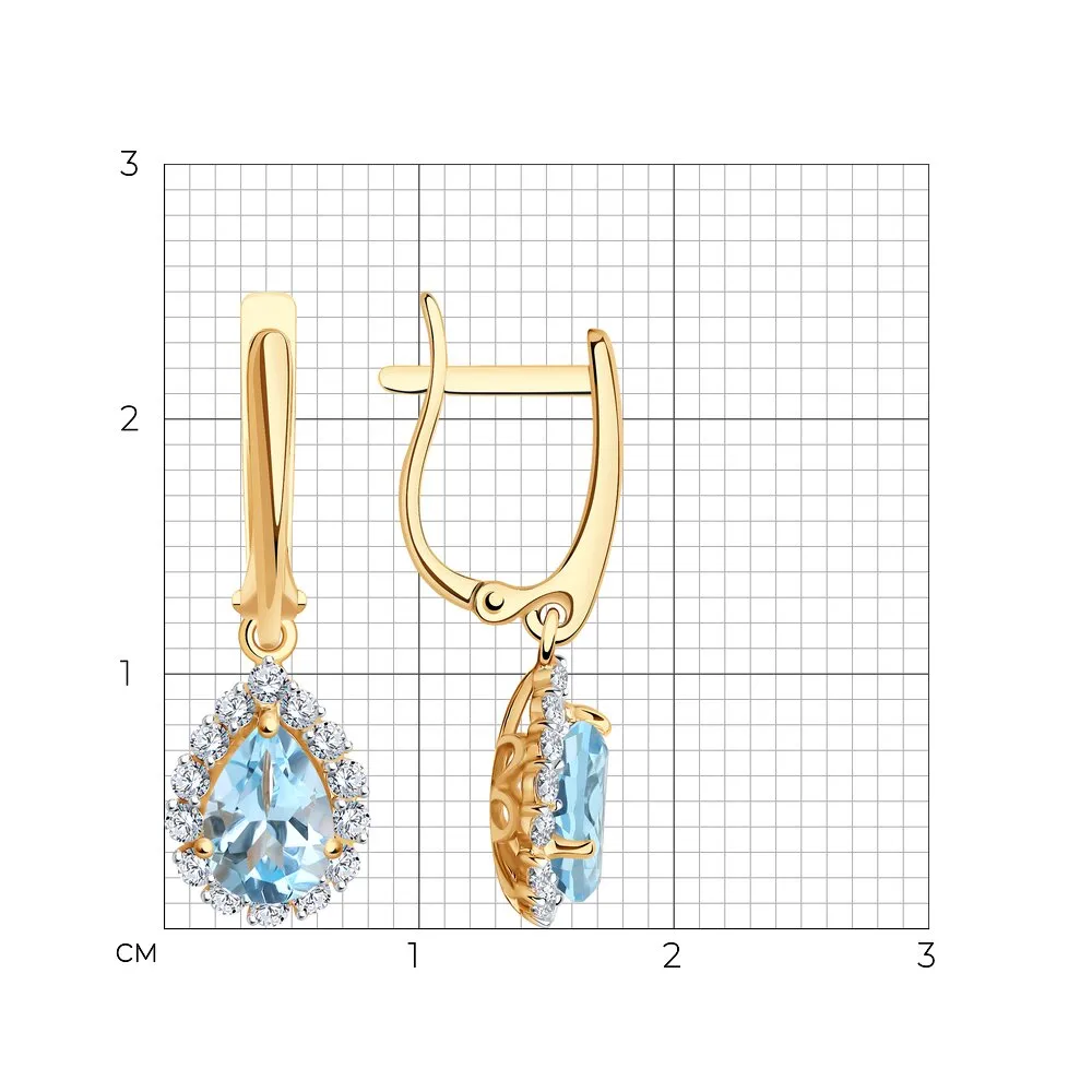 Cercei Suspendați din aur roșu cu Cubic Zirconia Incolor, Topaz albastru