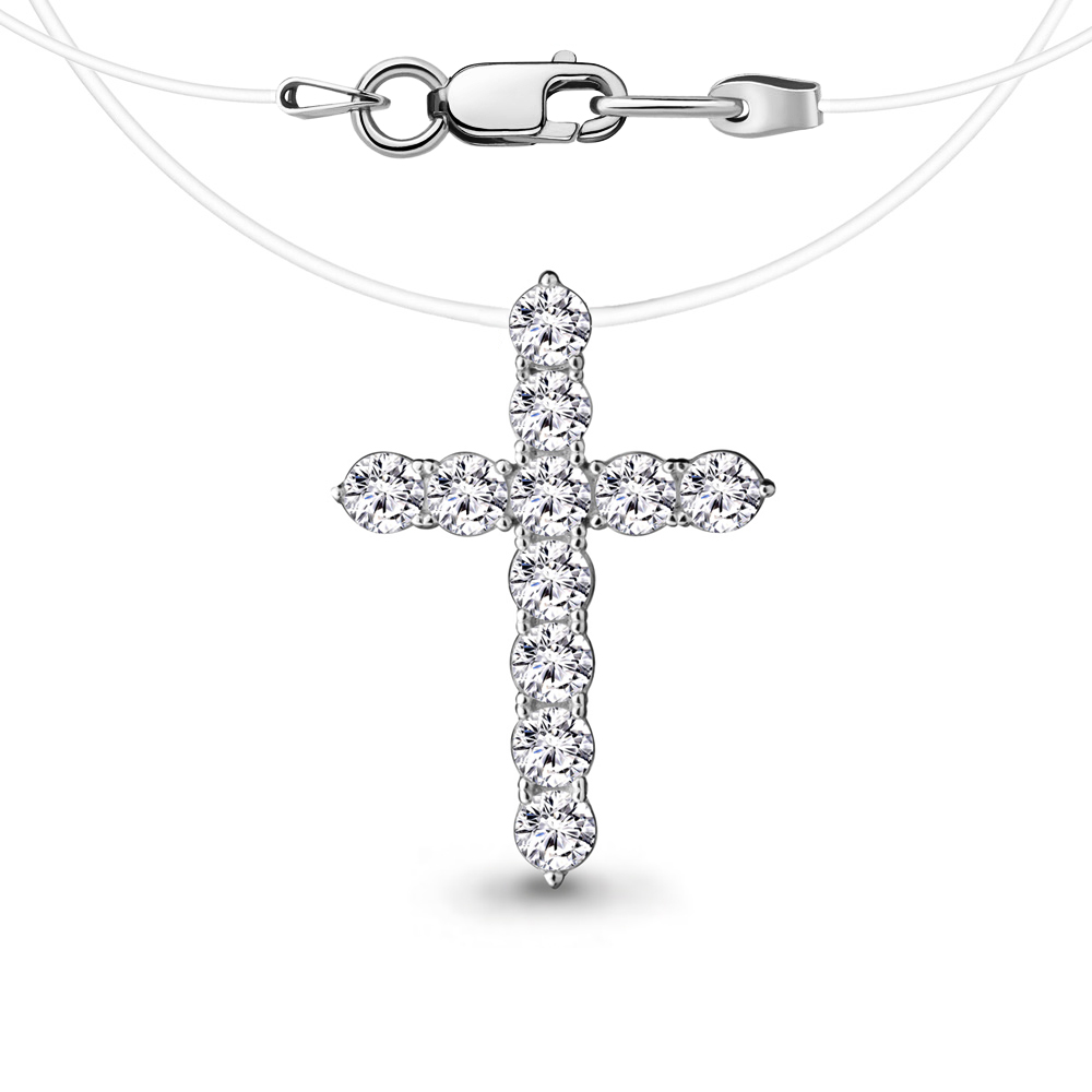 Colier din argint  cu pietre Cubic Zirconia Incolor, Fir transparent
