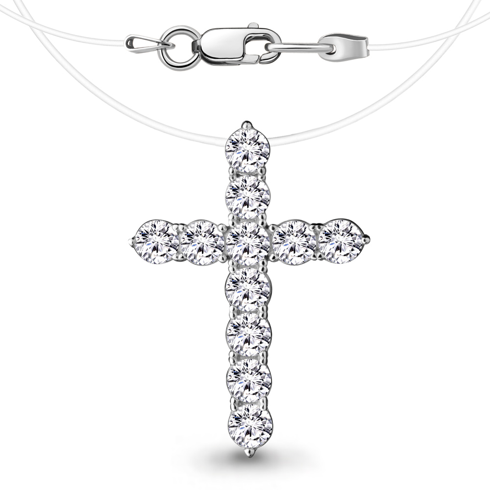 Colier din argint  cu pietre Cubic Zirconia Incolor, Fir transparent