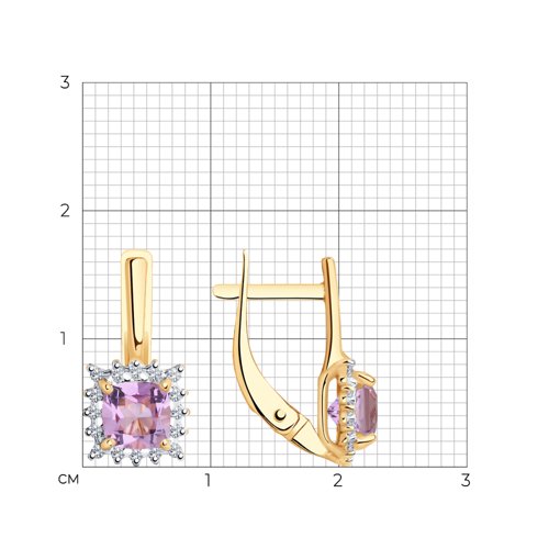 Cercei din aur roșu cu pietre Cubic zirconia, Ametist