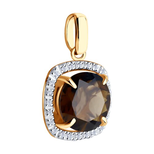 Pandantiv din aur roșu cu pietre Cubic Zirconia Incolor, Cuarț fumuriu