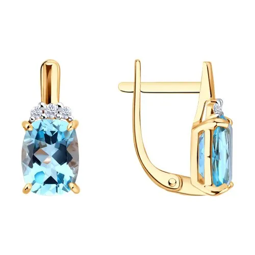 Cercei din aur roșu cu Cubic Zirconia Incolor, Topaz albastru