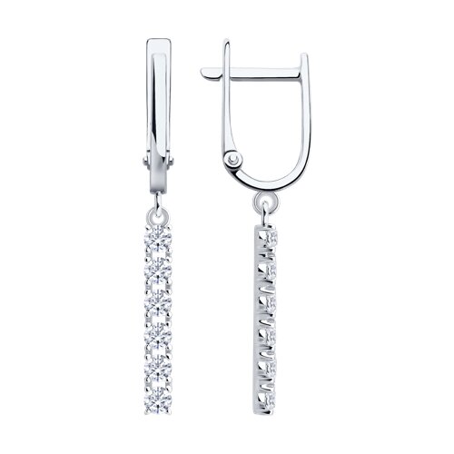 Серьги Длинные из белого золота с камнями Фианит