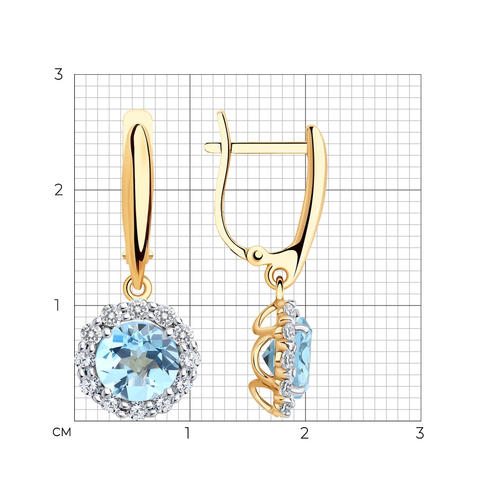 Cercei Suspendați din aur roșu cu pietre Cubic Zirconia Incolor, Topaz albastru