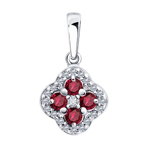 Подвеска из серебра с камнями Фианит, Рубин