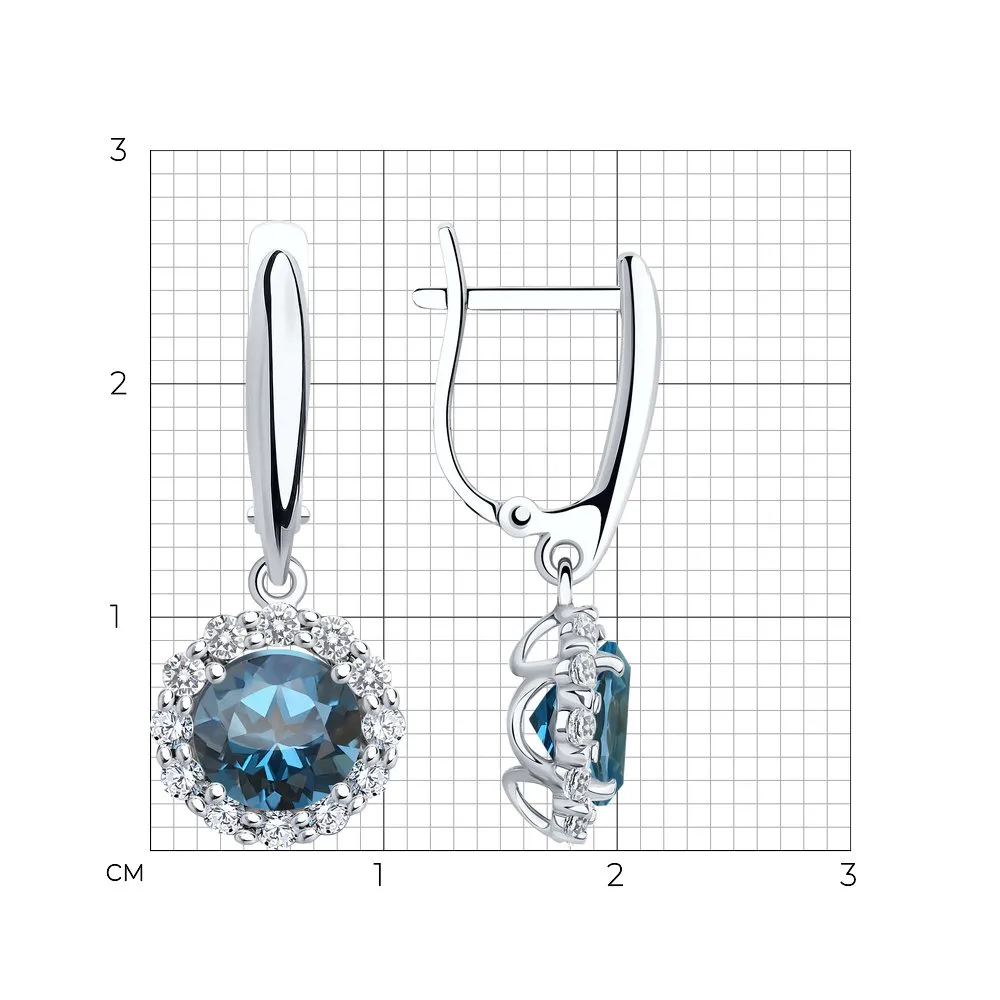 Cercei Suspendați din aur alb cu Cubic Zirconia Incolor, Topaz London