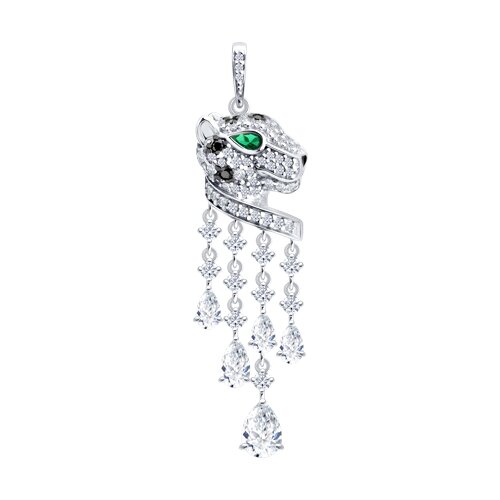 Pandantiv din argint  cu pietre Cubic Zirconia Incolor, Cubic Zirconia Verde și Cubic Zirconia Negru