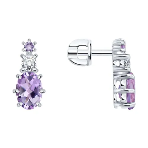 Cercei Pusete din argint cu Cubic Zirconia Incolor, Ametist