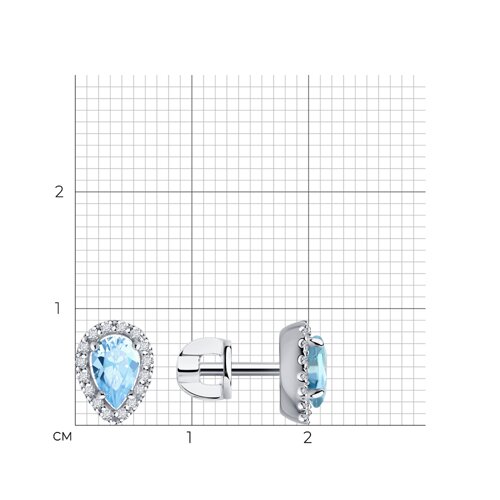 Cercei Pusete din aur alb cu pietre Diamant, Aquamarin