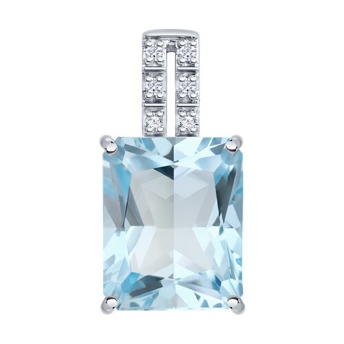 Pandantiv din aur alb cu pietre Diamant, Topaz albastru