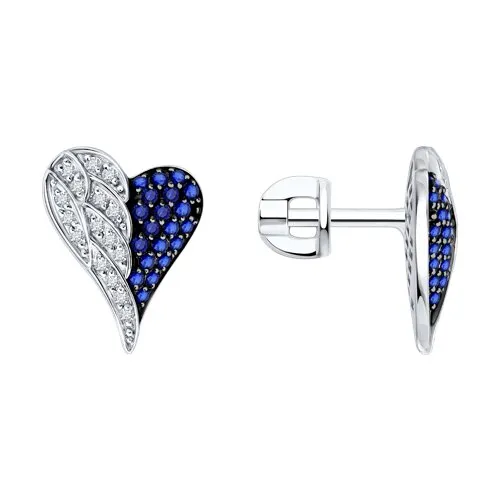 Cercei Pusete din aur alb cu Diamant, Safir